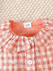 Plaid Embroidered Ruffle Collar Vest Dress Headband Set