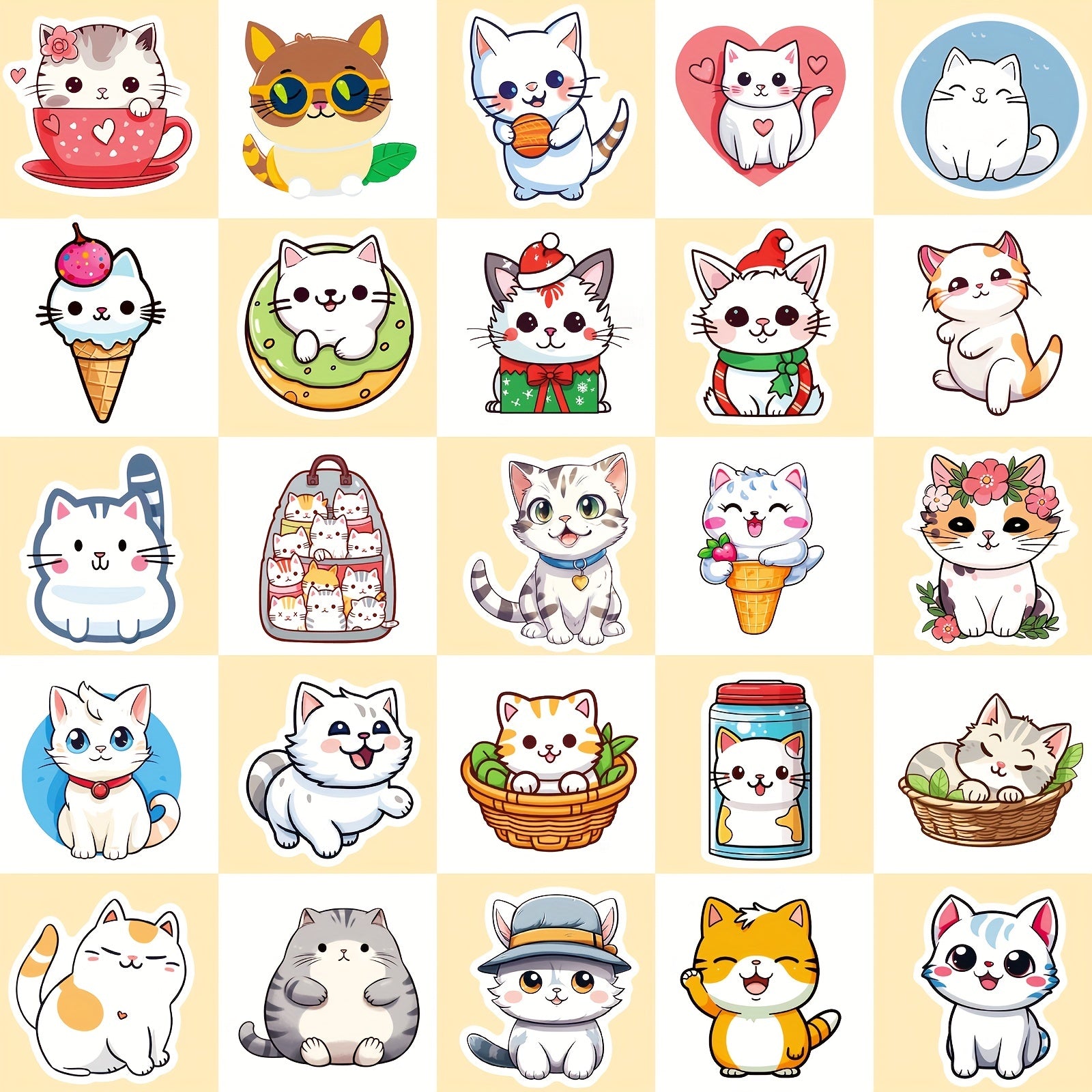 50pcs Cat Stickers Waterproof DIY Decoration Women Men Student Teacher