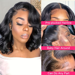 Short Body Wavy Human Hair Wig 150% Density 13x4 HD Lace Front Bob Wig