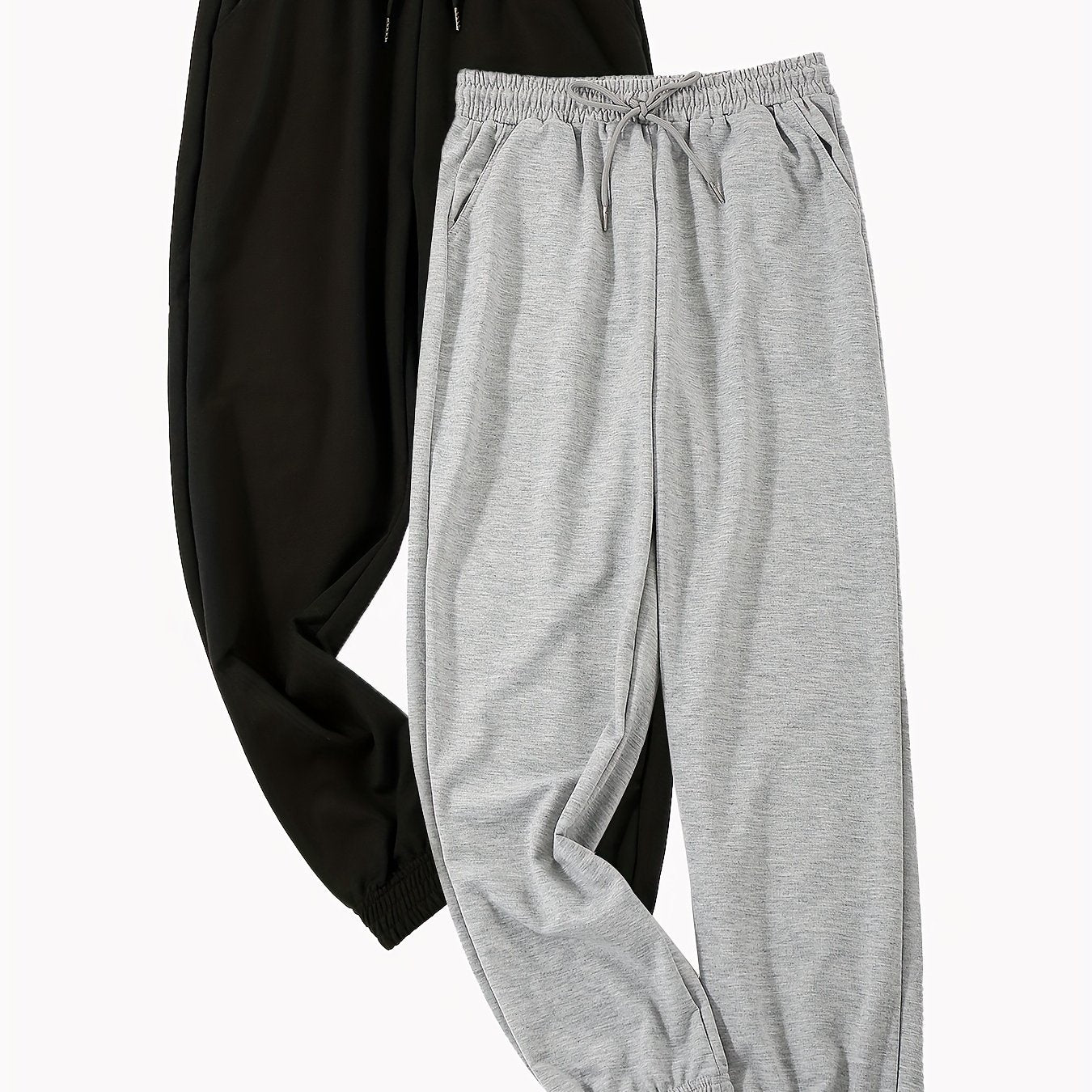 2pcs Women's Solid Loose Pants with Elastic Waist