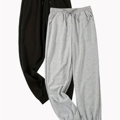 2pcs Women's Solid Loose Pants with Elastic Waist