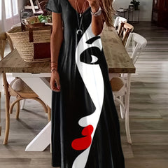 Women's Plus Abstract Figure Print V Neck Maxi Dress