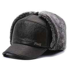 Men's Winter Ear Protection Baseball Hat Warm Cotton PU Leather Hat