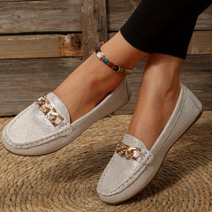 Women's Chain Decor Loafers Slip On Flat Shoes Lightweight Walking Shoes