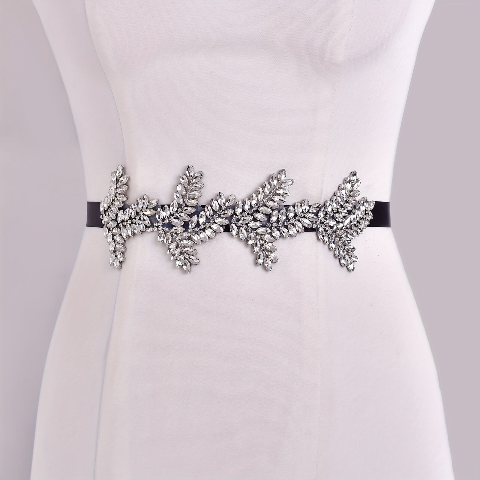 Rhinestone Embellished Bridal Headband with Satin Ribbon