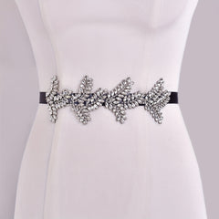 Rhinestone Embellished Bridal Headband with Satin Ribbon
