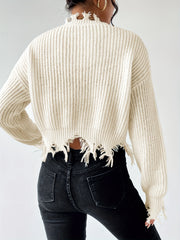 Y2K Distressed Trim Long Sleeve Crop Jumper