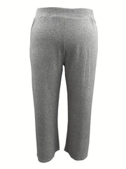 Wide Leg Sports Pants - Solid High Rise Stretch Trousers