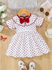 Baby Girl's Polka Dot Print Bow Short Sleeve Dress Toddler Clothes