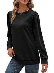 Solid Long Sleeve Round Neck Sweatshirts Casual Sports Sweatshirt Pullover