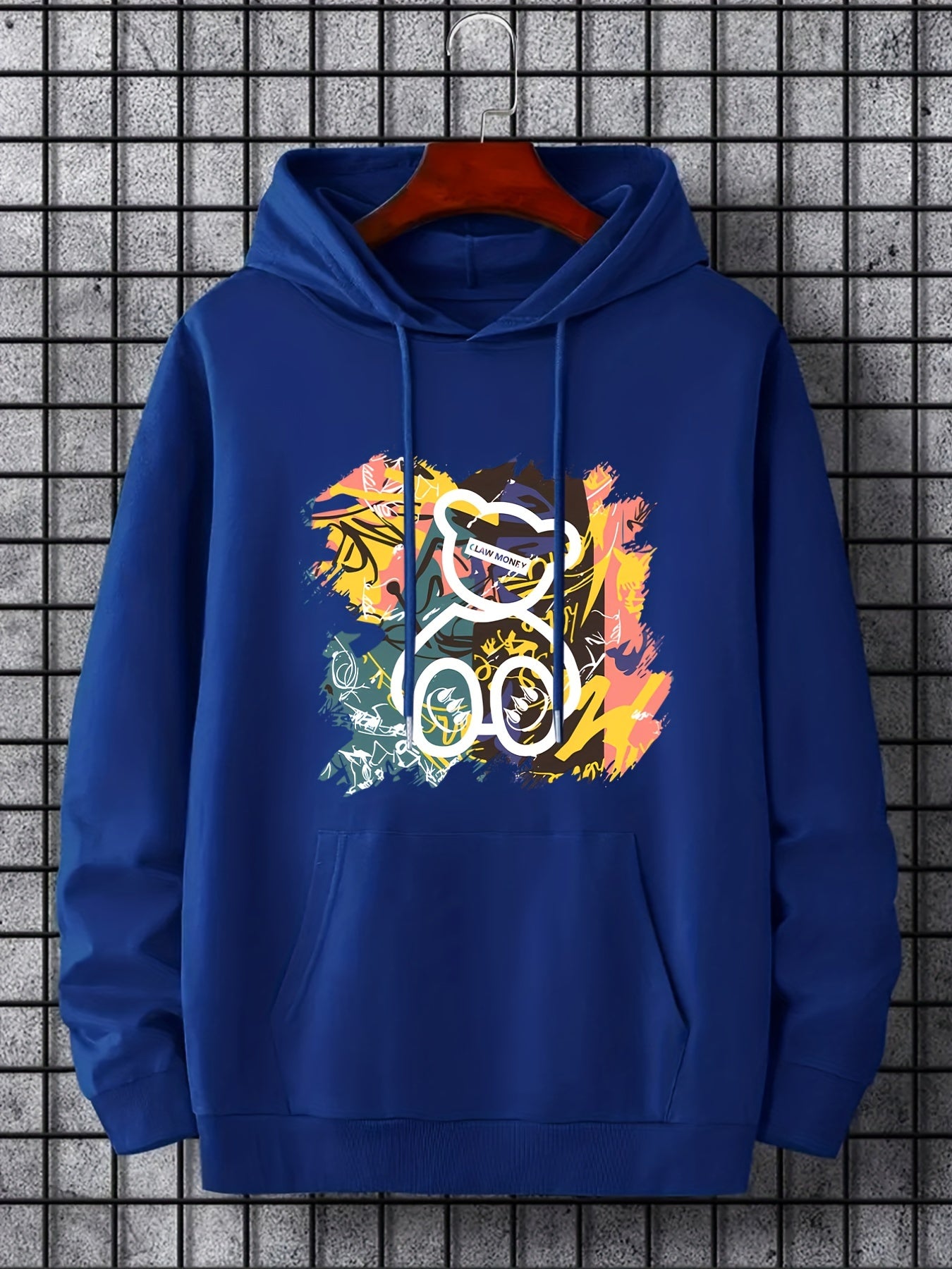 Cartoon Bear & Graffiti Print Hoodie for Men