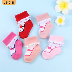 3 Pairs Baby Girls Princess Bow Dot Pattern Lace Crew Socks