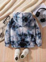Boy's Tie Dye Lion Print Hooded Jacket