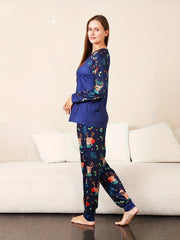 Christmas Deer Print Pajama Set Long Sleeve Round Neck Top & Lounge Pants