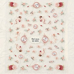 Retro 5D Relief Nail Sticker Flower Nail Art Sticker
