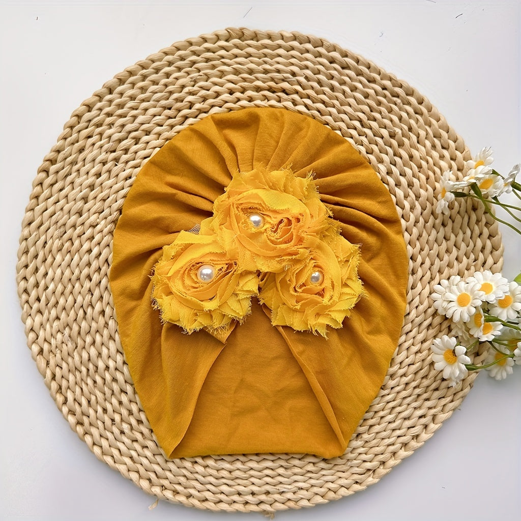 Baby Girls Flowers Pearl Cap Soft Head Wrap Head Decorative Accessory