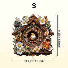 Bird Clock Wooden Puzzle Animal Shape Jigsaw Colorful Flowers & Bird Decorative