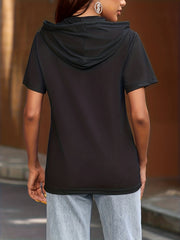 Solid Drawstring Hoodie Short Sleeve Casual