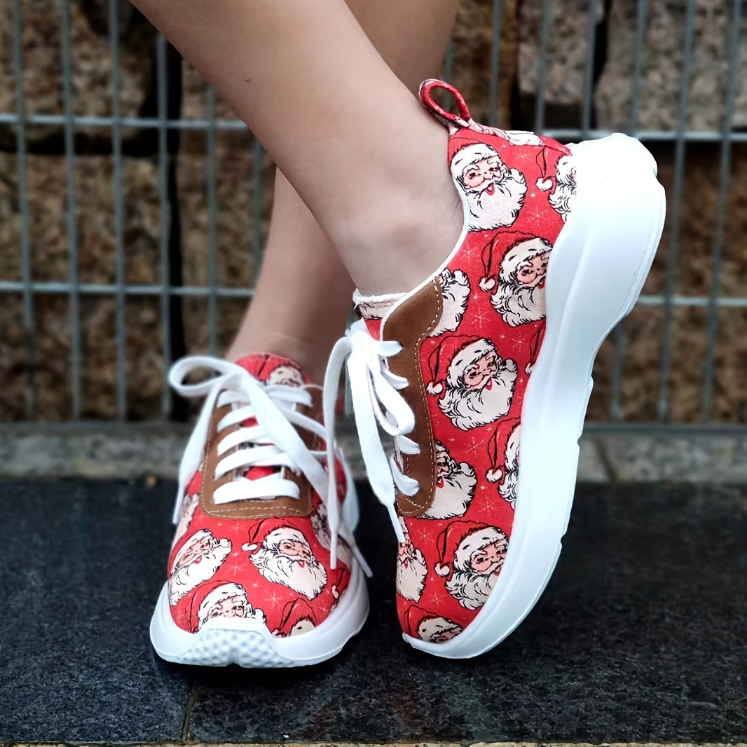 Christmas Women's Casual Sports Shoes Santa Claus Print Lightweight Non slip