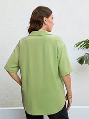 Casual Blouse Solid Button Up Short Sleeve V Neck Blouse