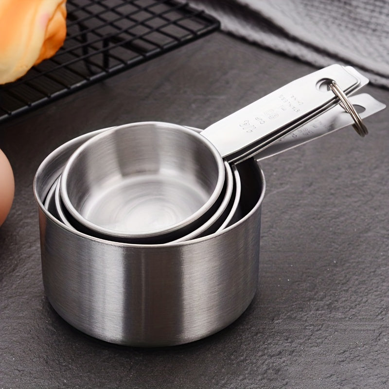 4pcs Stainless Steel Measuring Cups & Spoons Set for Dry/Liquid Ingredients