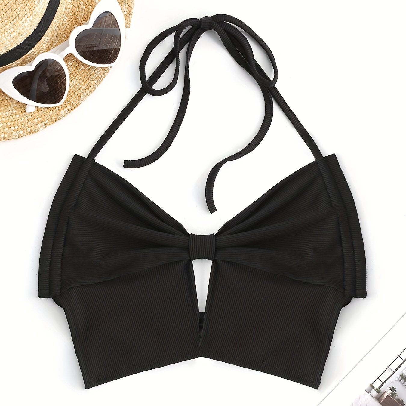Ribbed Gathered Crop Halter Top Y2K Tie Back Summer Sleeveless Top