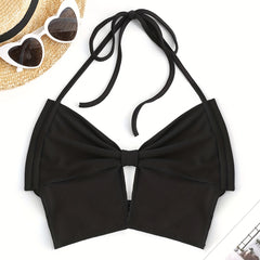 Ribbed Gathered Crop Halter Top Y2K Tie Back Summer Sleeveless Top