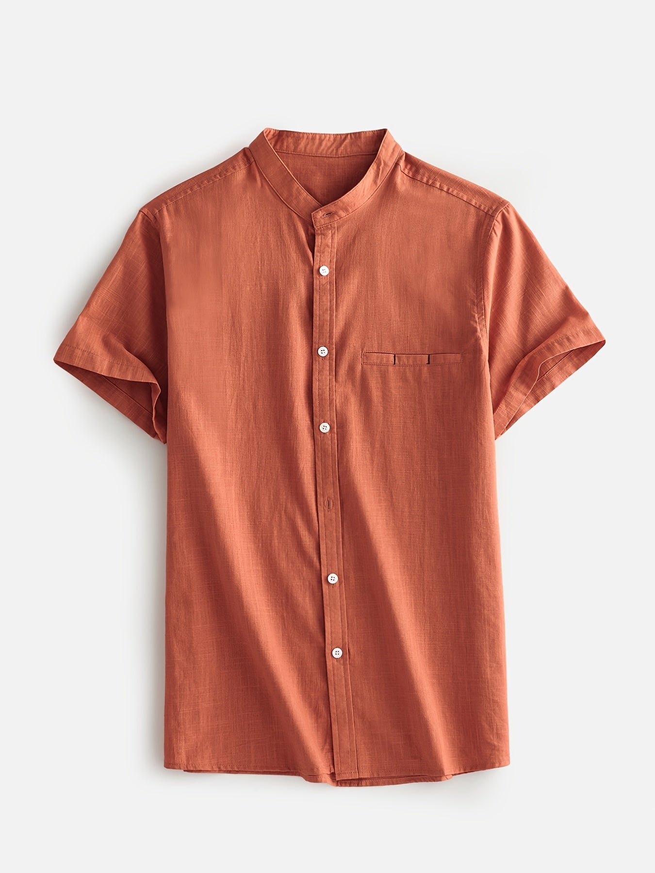 Men's Casual Short Sleeve Stand Collar Cotton Shirt