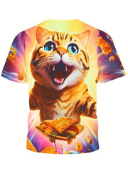 3D Kitty Graphic Crew Neck Short Sleeve T shirt
