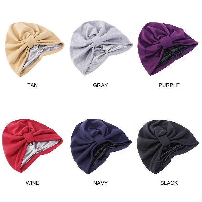 Satin Lined Double Layer Turban Cap Head Wrap Elastic Bonnet Head Scarf