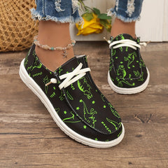 Women's Skateboard Shoes Dinosaur & Star Pattern Flat Lace-up Canvas Shoes