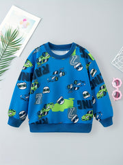 Space Alien Print Boys Casual Pullover Sweatshirt Long Sleeve Crew Neck Tops