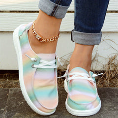 Women's Ombre Striped Boat Shoes Lace Up Canvas Comfort Casual Walking Shoes