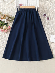Girls' High Waist Casual Long Skirt Elastic Teen Kids Style