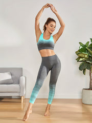 2pcs Ombre Yoga Workout Sets Sleeveless Sports Bra & High Waist Fitnes