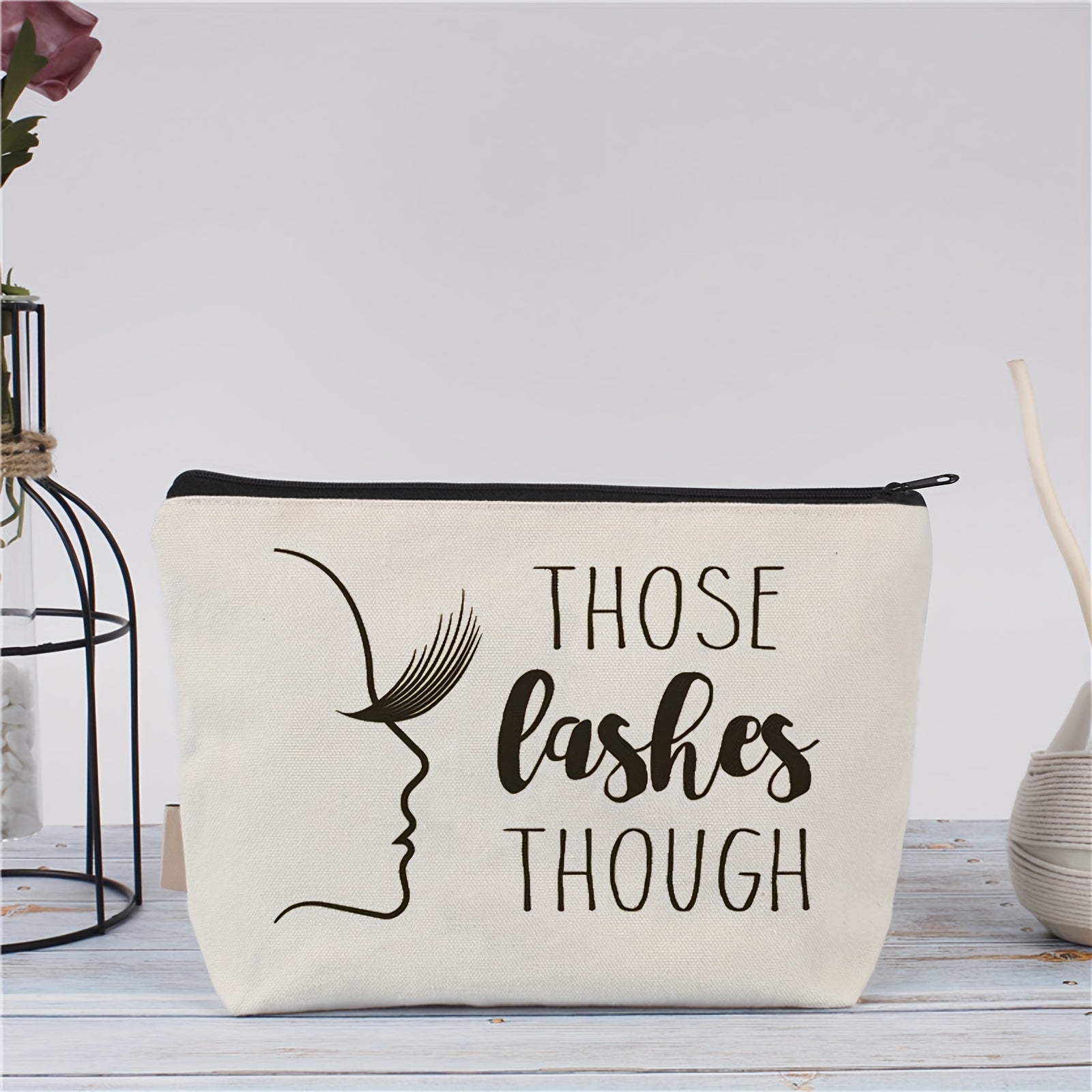 Letter & Lashes Pattern Cosmetic Bag Travel Make Up Pouch Zipper Cosmetic Pouch