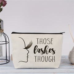 Letter & Lashes Pattern Cosmetic Bag Travel Make Up Pouch Zipper Cosmetic Pouch
