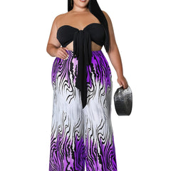 Knot Front Graphic Strapless Top & Pants Set
