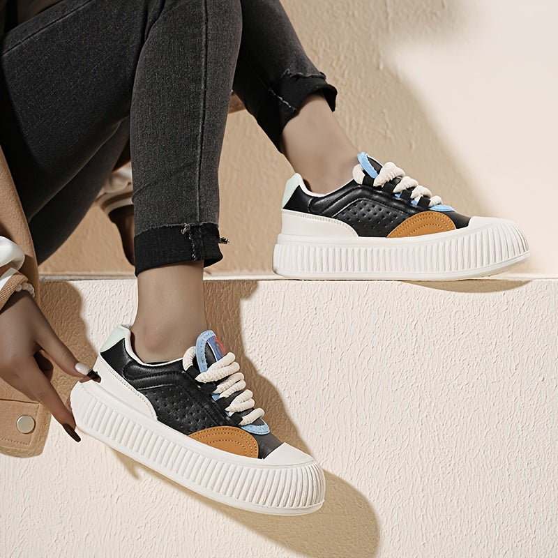 Women's Round Toe Platform Board Shoes Lightweight Block Sports Sneakers