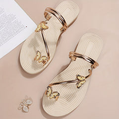 Women's Butterfly Flat Slippers Toe Loop Non Slip Backless Slides Shoes