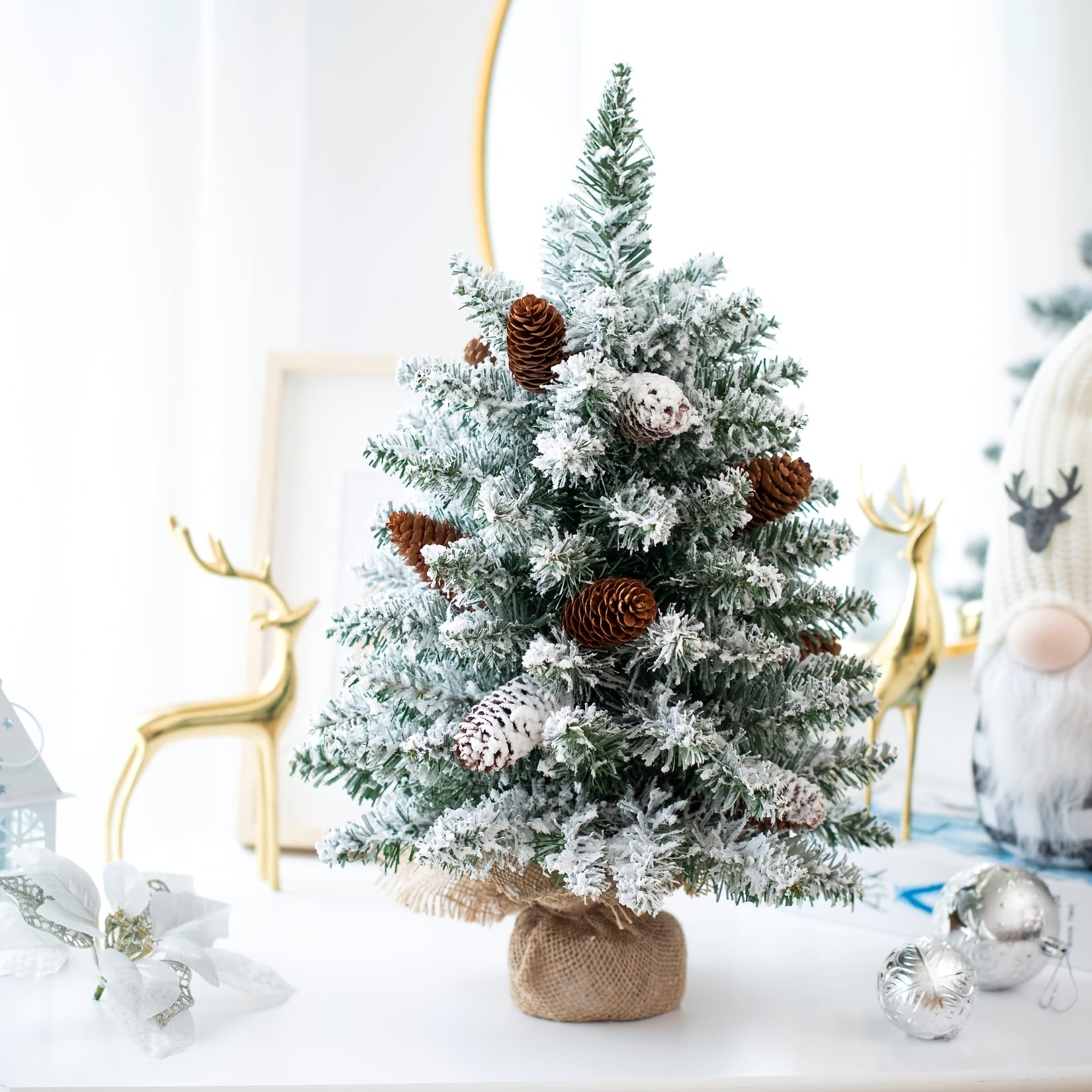 Small Christmas Tree With Lights 8 Light Modes Flocked Artificial Tree