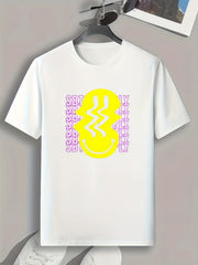 Facial Smile Print Men's Graphic T-shirt for Summer