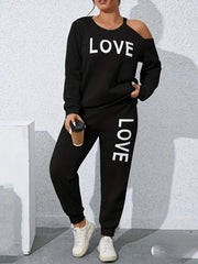Women's Plus Size Letter Print Top & Pants Set