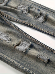 Vintage Slim Fit Ripped Jeans Mens Street Style Distressed Denim Pants