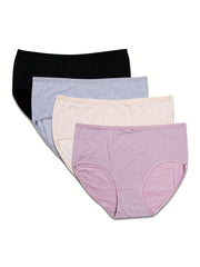 4 Pack Plus Size Panties Set Women's Plus Size Mid Waisted Soft & Breathable