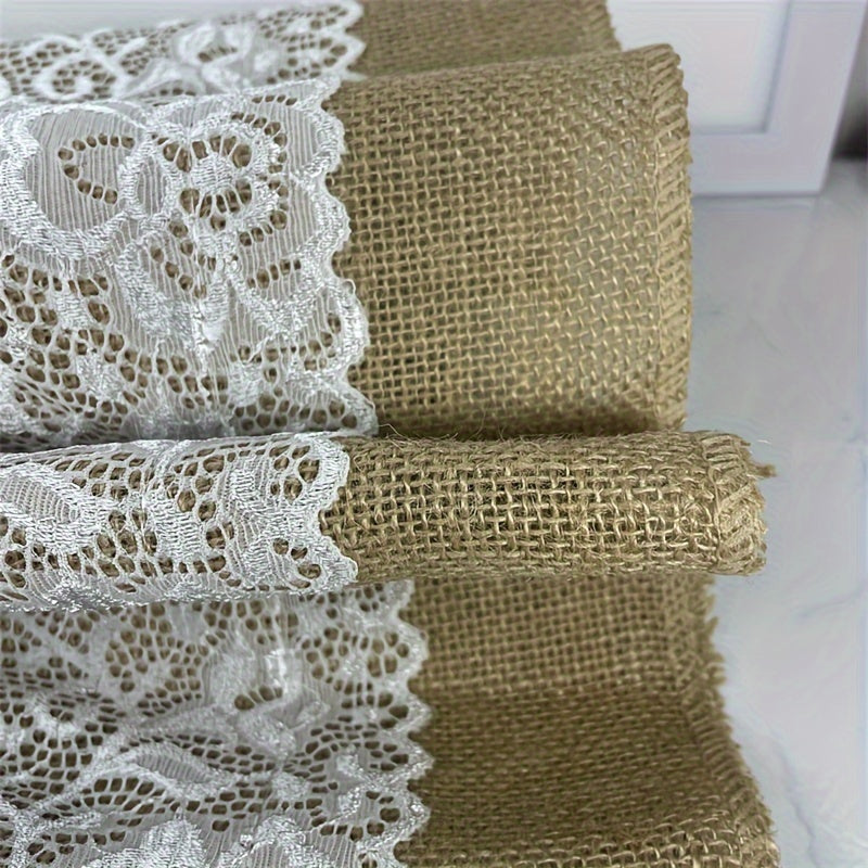Wedding Burlap Tablecloth with Lace Macrame, Yellow - 29.97 x 275.01cm