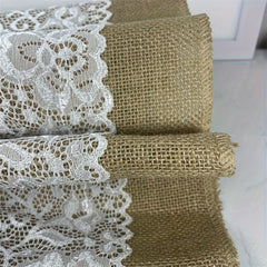 Wedding Burlap Tablecloth with Lace Macrame, Yellow - 29.97 x 275.01cm