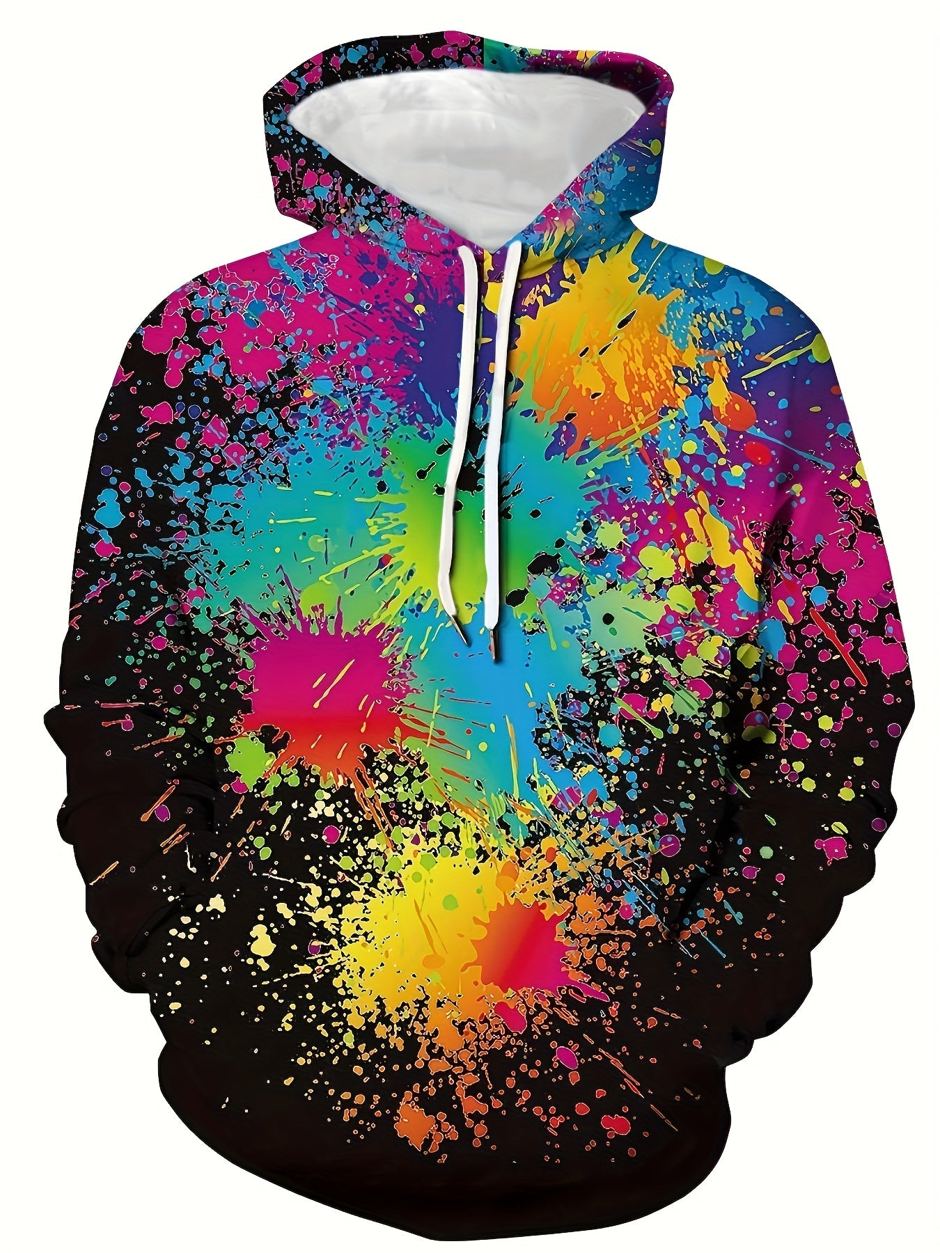 Colorful Paint Print Hoodies For Men Graphic Hoodie With Kangaroo Pocket