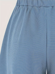 Solid Ribbed Elastic High Rise Casual Shorts