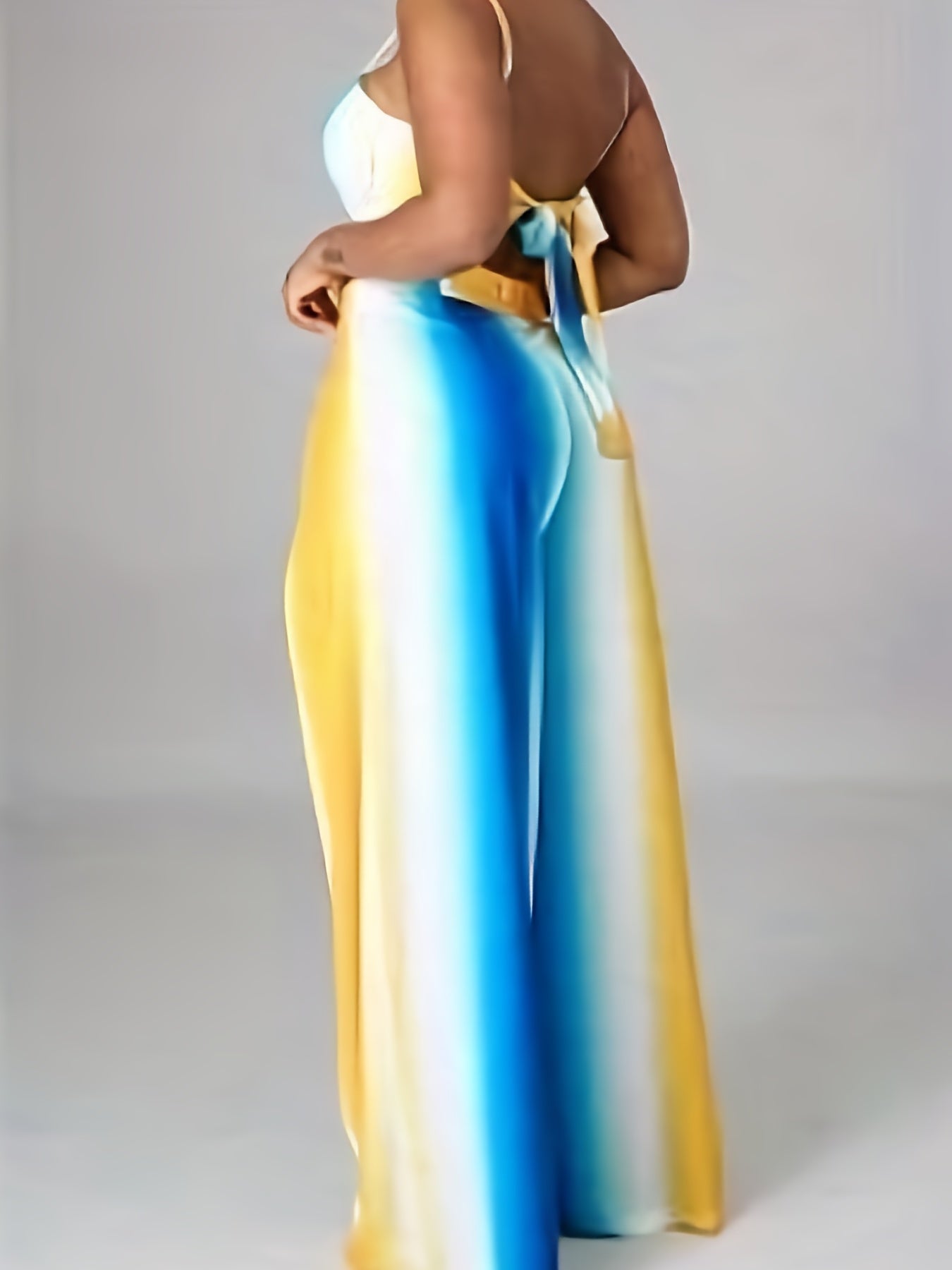 Women's Ombre Print Tie Back Crop Cami Top & Wide Leg Pants Set